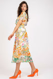 Colorful Flared Midi Dress with Belt and Lining