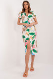 Colorful Patterned Midi Dress with Elegant Cut and Slit