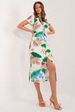 Colorful Patterned Midi Dress with Elegant Cut and Slit