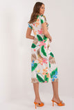 Colorful Patterned Midi Dress with Elegant Cut and Slit