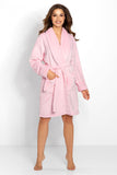 Elegant Pink Women's Bathrobe with Decorative Piping