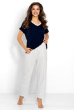 Women's Short Sleeve Blouse and Long Pants Pajama Set