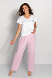 Ladies' Short Sleeve Pajama Set with Striped Pants
