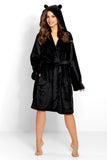 Charming Black Bathrobe with Hood and Ears