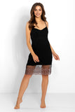 Elegant Black Lace Trim Nightgown with Thin Straps