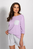Chic Women's Pajama Set: Blouse & Shorts with Pocket