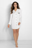 Long Sleeve Button-Down Nightgown with Pocket
