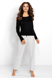 Stylish Women's Long Sleeve Pajamas in Black-Ecru