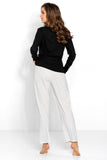 Stylish Women's Long Sleeve Pajamas in Black-Ecru