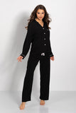 Unbuttoned Women's Long Sleeve Pajama Set with Pocket