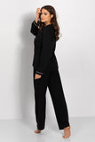 Unbuttoned Women's Long Sleeve Pajama Set with Pocket