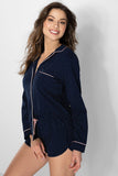 Elegant Navy Blue Two-Piece Women's Pajamas Set