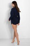 Elegant Navy Blue Two-Piece Women's Pajamas Set