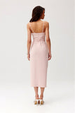 Elegant Midi Dress with Slit and Decorative Rose Detail