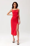 Elegant Midi Dress with Decorative Rose Accent and Slit