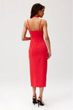 Elegant Midi Dress with Decorative Rose Accent and Slit