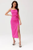 Elegant Midi Dress with Decorative Rose and Slit Detail