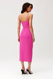 Elegant Midi Dress with Decorative Rose and Slit Detail