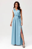 Elegant Maxi Dress with Layered Neckline & Cutout Back