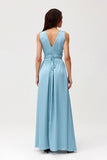 Elegant Maxi Dress with Layered Neckline & Cutout Back