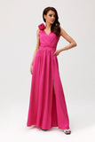 Elegant Maxi Dress with Layered Neckline and Slit