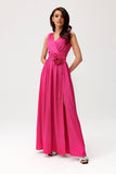 Elegant Maxi Dress with Layered Neckline and Slit
