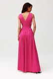 Elegant Maxi Dress with Layered Neckline and Slit
