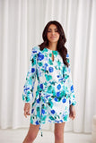 Charming Mini Dress with Teardrop Neckline and Waist Tie