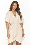 Elegant Short Kimono Dress with Drawstring Waist & Glitter Back