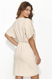 Elegant Short Kimono Dress with Drawstring Waist & Glitter Back