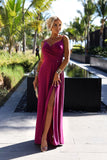 Elegant Glittering Strapless Maxi Dress in Fuchsia