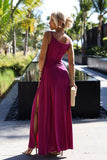 Elegant Glittering Strapless Maxi Dress in Fuchsia
