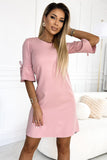 Feminine Powder Pink Flared Sleeve Trapeze Dress with Bows
