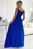Elegant Glittering Strapless Maxi Dress in Cornflower Blue