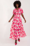 Flared Maxi Dress with Ruffle Sleeves and Heart Neckline