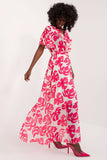 Flared Maxi Dress with Ruffle Sleeves and Heart Neckline