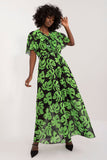 Flared Maxi Dress with Ruffle Sleeves and Colorful Print