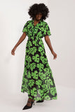 Flared Maxi Dress with Ruffle Sleeves and Colorful Print