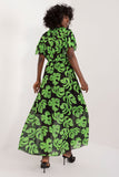 Flared Maxi Dress with Ruffle Sleeves and Colorful Print
