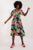 Elegant Midi Dress with Pleats and Buckled Belt