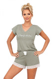 Cozy Women's Pajamas with Lace Shorts and V Neckline