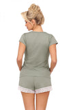 Cozy Women's Pajamas with Lace Shorts and V Neckline