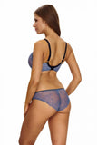 Blue Floral Underwired Soft Bra with Shimmering Bow