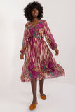 Flared Midi Dress with Colorful Print and Belted Waist