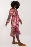 Flared Midi Dress with Colorful Print and Belted Waist