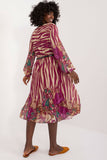 Flared Midi Dress with Colorful Print and Belted Waist