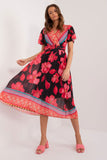 Frilled Short Sleeve Summer Dress with Pleated Bottom