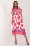 Frilled Short Sleeve Summer Dress with Belted Waist and Lining