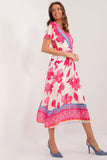 Frilled Short Sleeve Summer Dress with Belted Waist and Lining