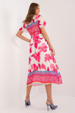 Frilled Short Sleeve Summer Dress with Belted Waist and Lining